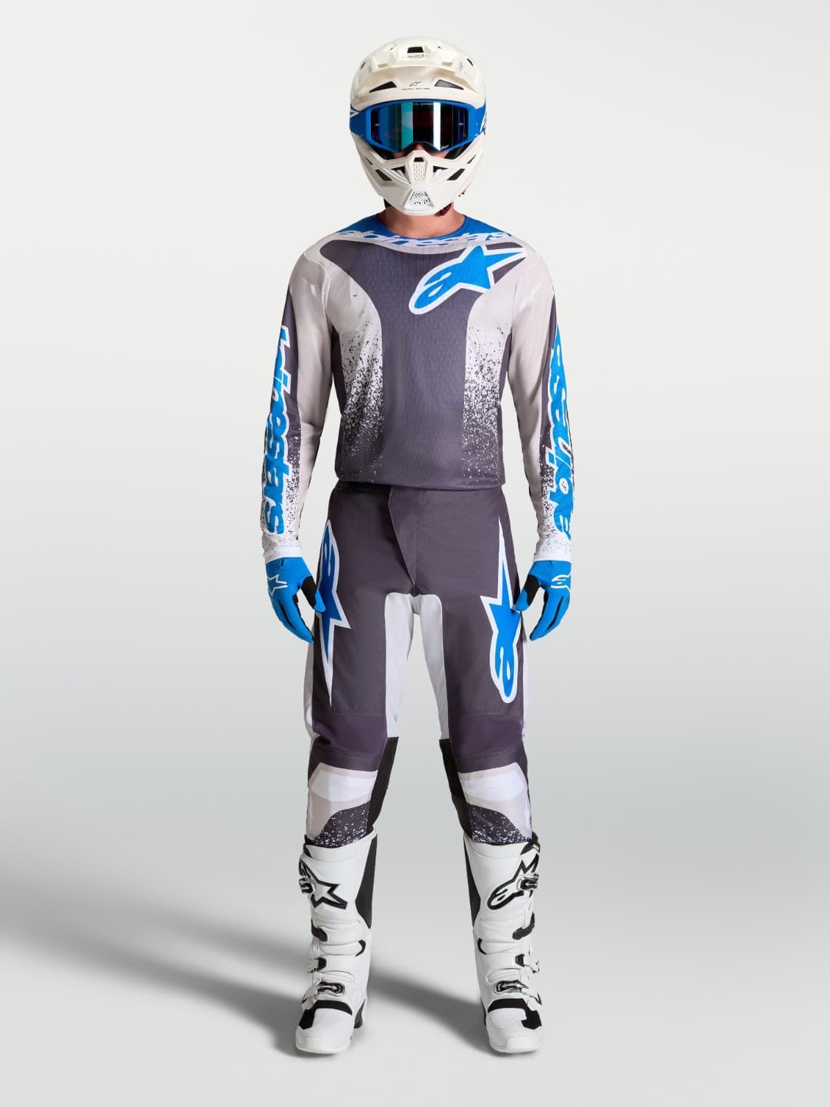 Alpinestars fluid drag full 2027 motocross/enduro kit greystone/blue/white