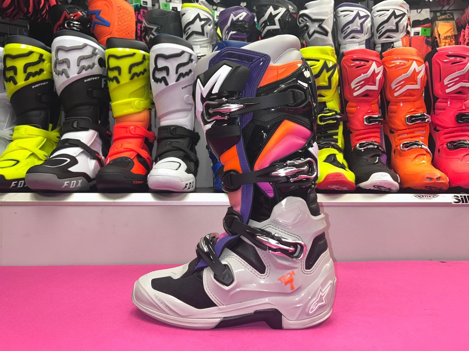 Alpinestars 2026 tech 7 motocross/enduro boots grey/pink/orange/purple
